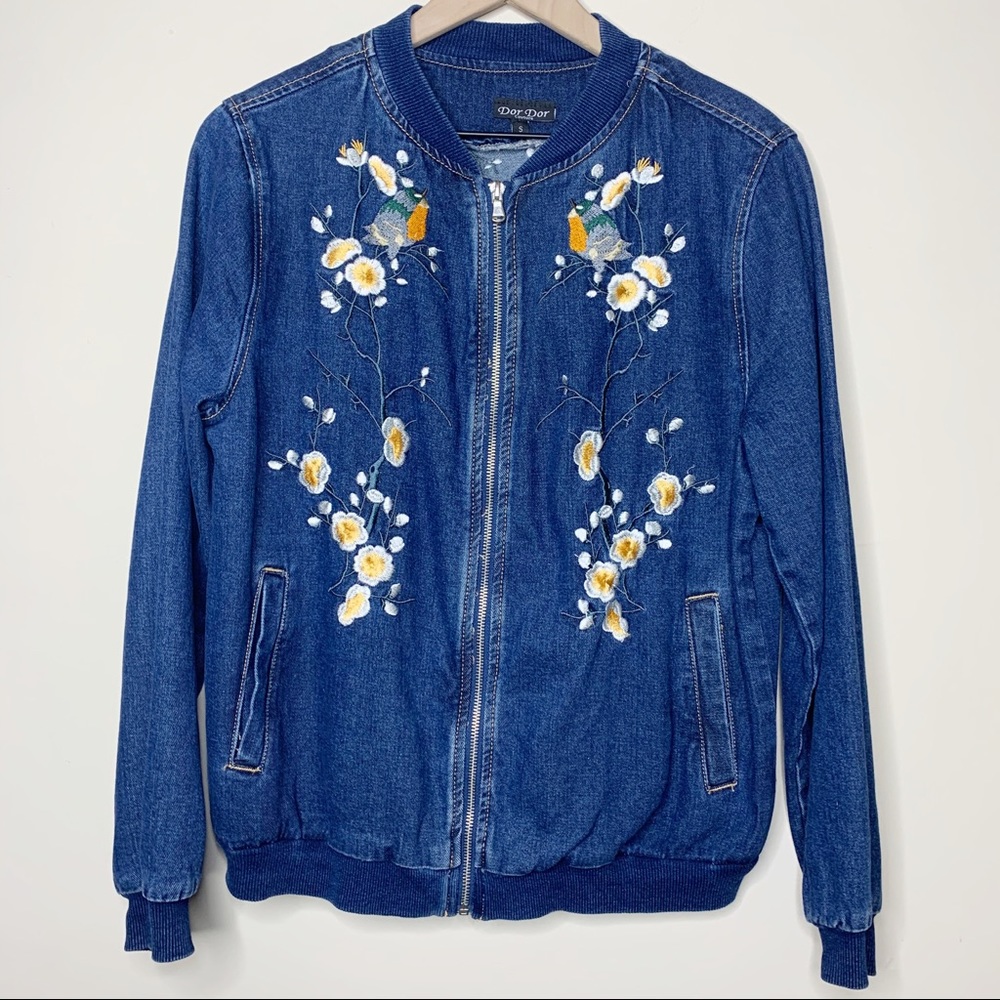 Dor Dor Couture Embroidered Denim Bomber Jacket